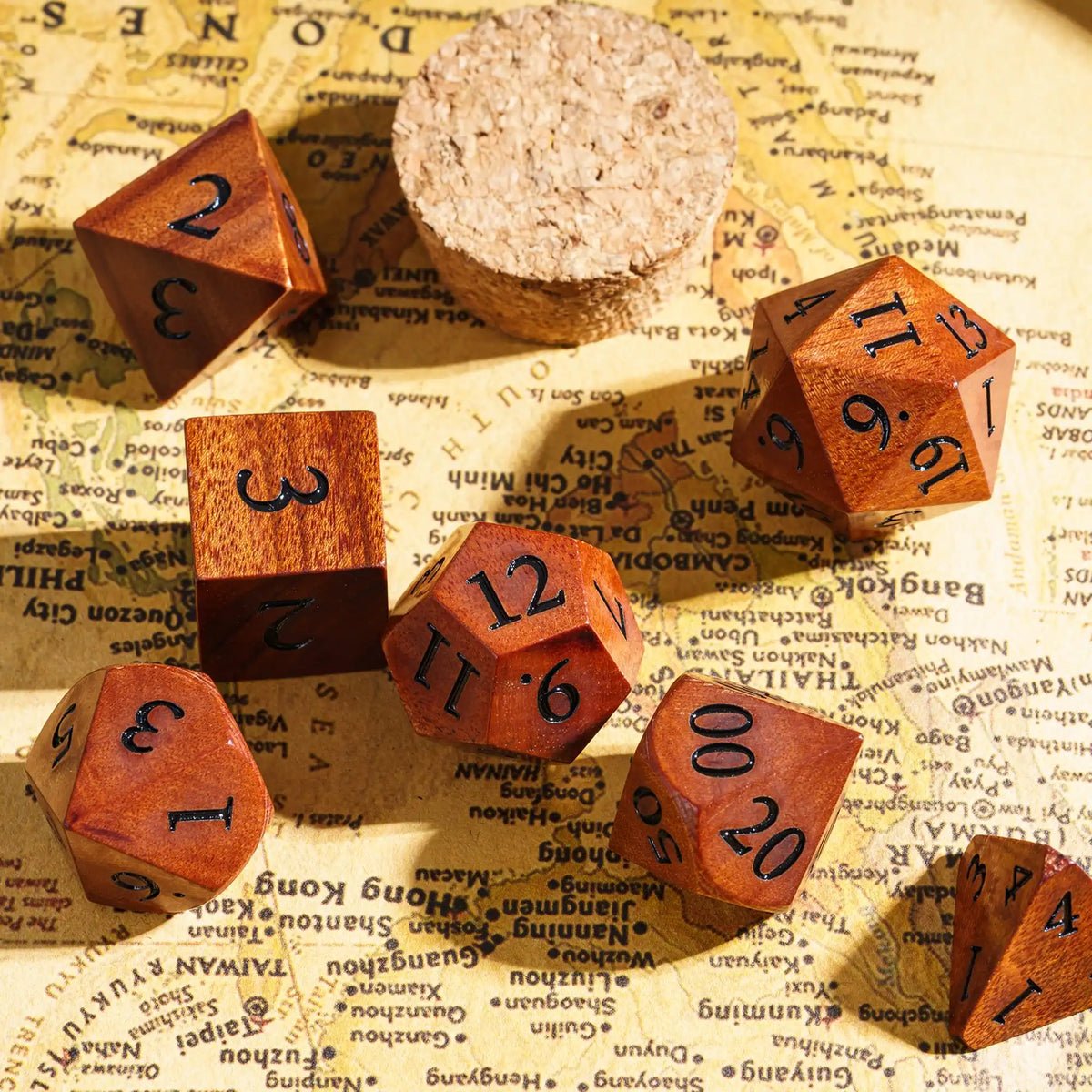 Wooden Polyhedral Dice Set for Tabletop RPGs