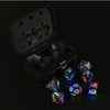 A black box containing a set of rechargeable LED glow dice for tabletop gaming.