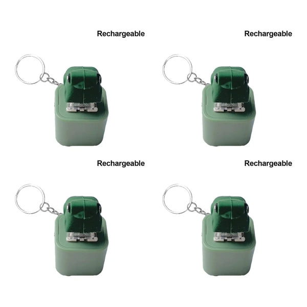A green fidget keychain featuring a frog design, shown in multiple views.