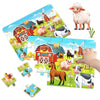 A set of colorful animal cartoon jigsaw puzzles featuring farm animals like sheep, pigs, and cows.