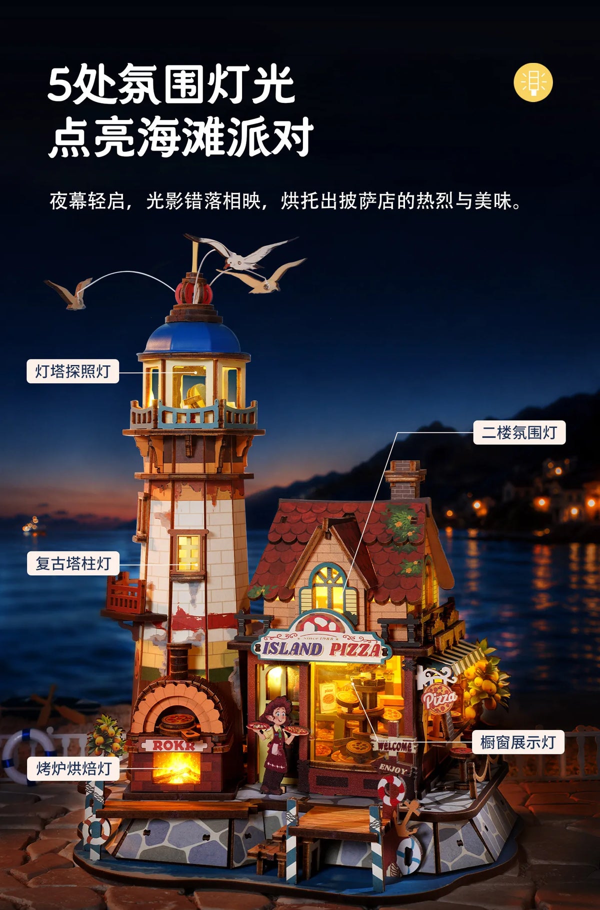 Wooden Island Pizza Shop DIY Assembly Model Kit