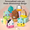 A collection of personalized cute pet three-dimensional design backpacks featuring various animal characters like a tiger, pa