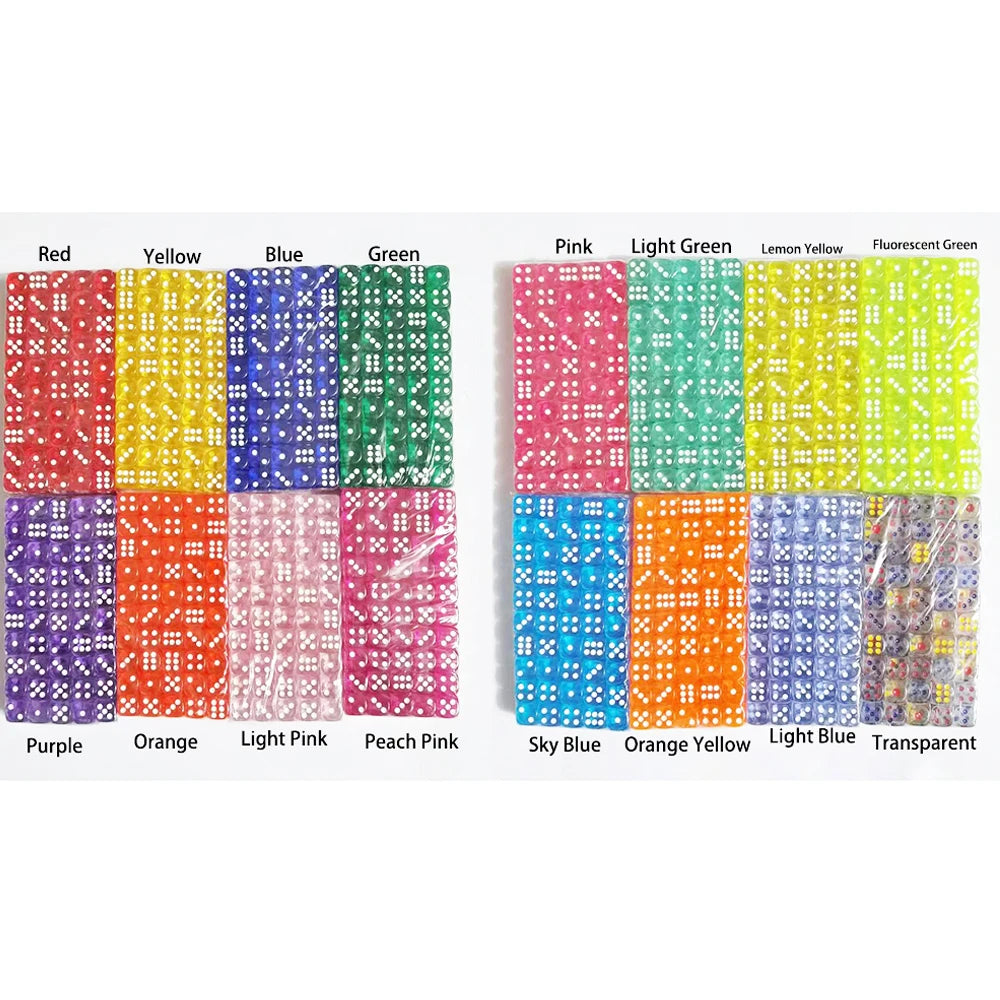 Multicolor Transparent Acrylic Dice Set – 100 Pieces