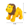 A yellow lion building block set with a brown mane, shown from the side.