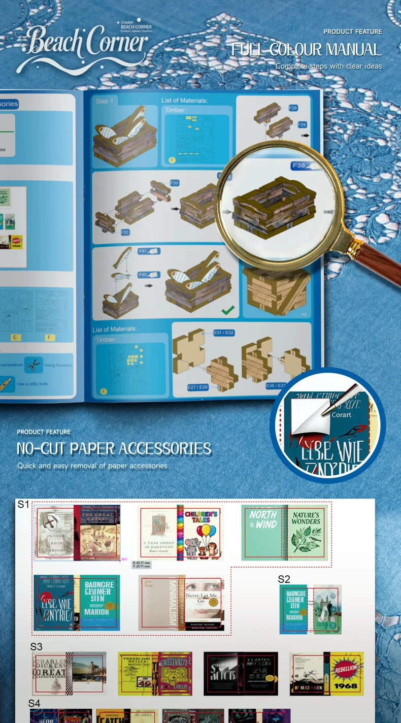 Beach Corner Book Nook Kit – Wooden Miniature Bookend with LED Light