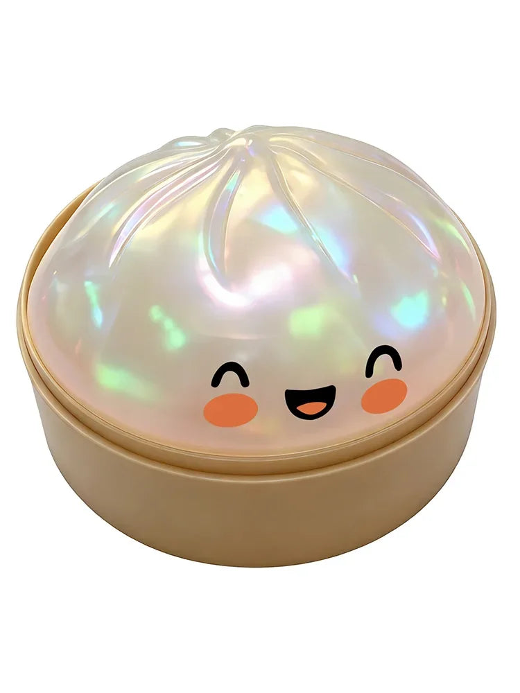 A round, translucent squishy toy shaped like a dumpling with cute facial features.