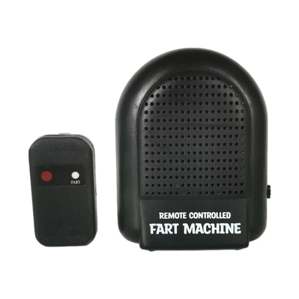 Schwarze Fernbedienungs-Fartmaschine mit Knopf und perforierter Oberfläche.