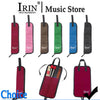A set of dark colored IRIN instrument carrying bags, including a drumstick carrier bag with an Oxford clutch and handle.