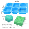 A blue silicone mold with six cavities featuring lace patterns for making handmade soap and DIY crafts.