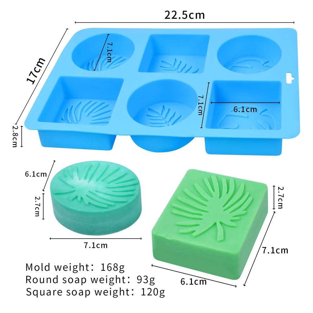 A blue silicone mold with six cavities featuring lace patterns for making handmade soap and DIY crafts.