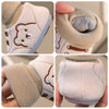 Close-up view of baby soft sole first walker shoes in beige and pink tones showing the upper and sole details.