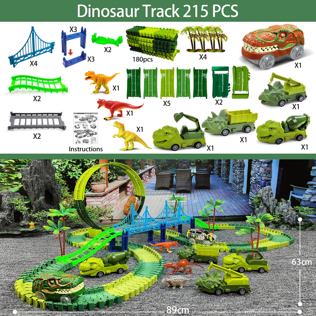 Dino Race Track Toy with Electric Climbing Car