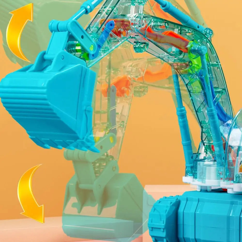 Transparent Gear Excavator Toy with LED Lights & Music
