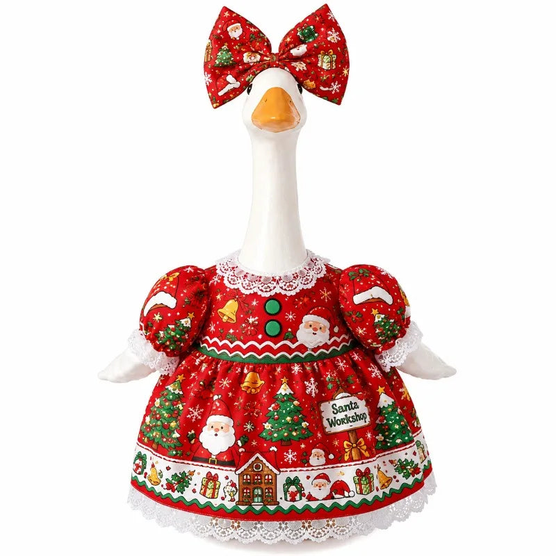 Festive Goose Costume for Outdoor Christmas Décor (Fits 23in Statues)
