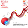 A red motion-activated cat toy featuring a rolling ball and a flexible tail, shown against a white background.