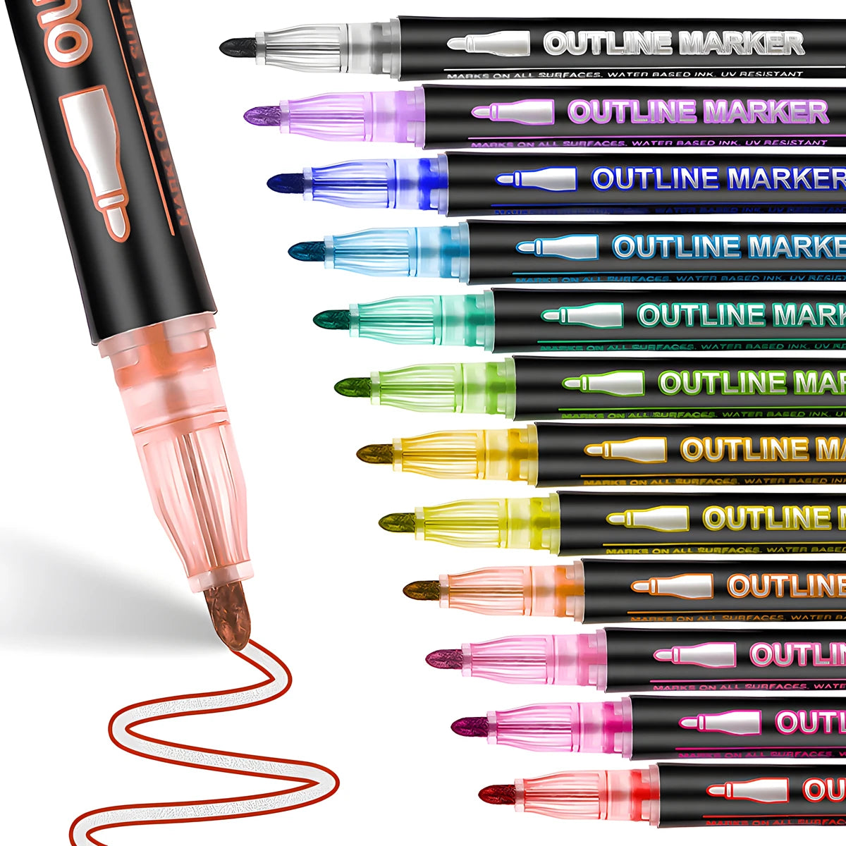 Double Line Glitter Marker Pens – Metallic Outline & Shimmer Set