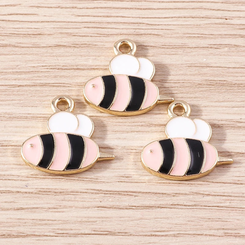 Gold Enamel Honeybee Charms for Jewelry Making (Set of 10)