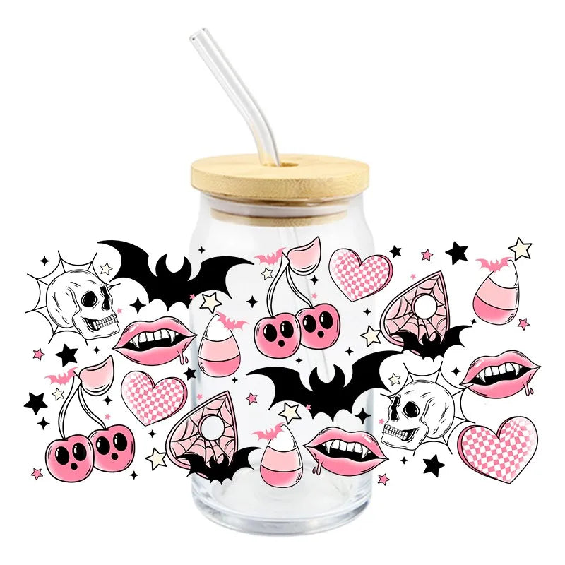 Halloween Bat Design Waterproof Cup Wrap Stickers
