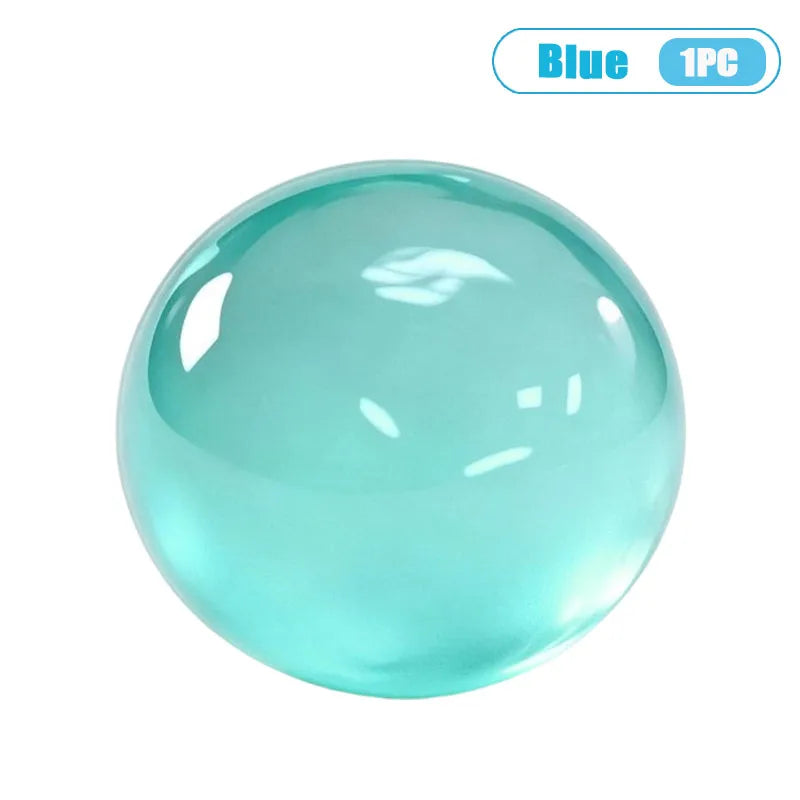 A translucent blue squishy stress relief ball made of coconut oil.
