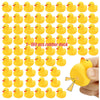 A set of yellow rubber ducks shown in various arrangements and held by a hand.