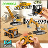 A collection of mini alloy car forklifts in various colors and scales, including a yellow excavator and a yellow truck model.