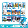 A set of 32 themed English vocabulary flashcards showing various places and buildings like airports, castles, bridges, and ca