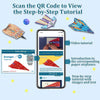 A promotional image showing a QR code and various paper airplanes, alongside a smartphone screen displaying a step-by-step tu