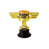 A small golden trophy cup with a stand, suitable for kids and events.