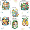 A set of six animal figures, including a bear, frog, bird, duck, and dog, depicted as diamond painting kits.