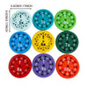 A set of eight colorful math fidget spinners showing multiplication practice for kids.
