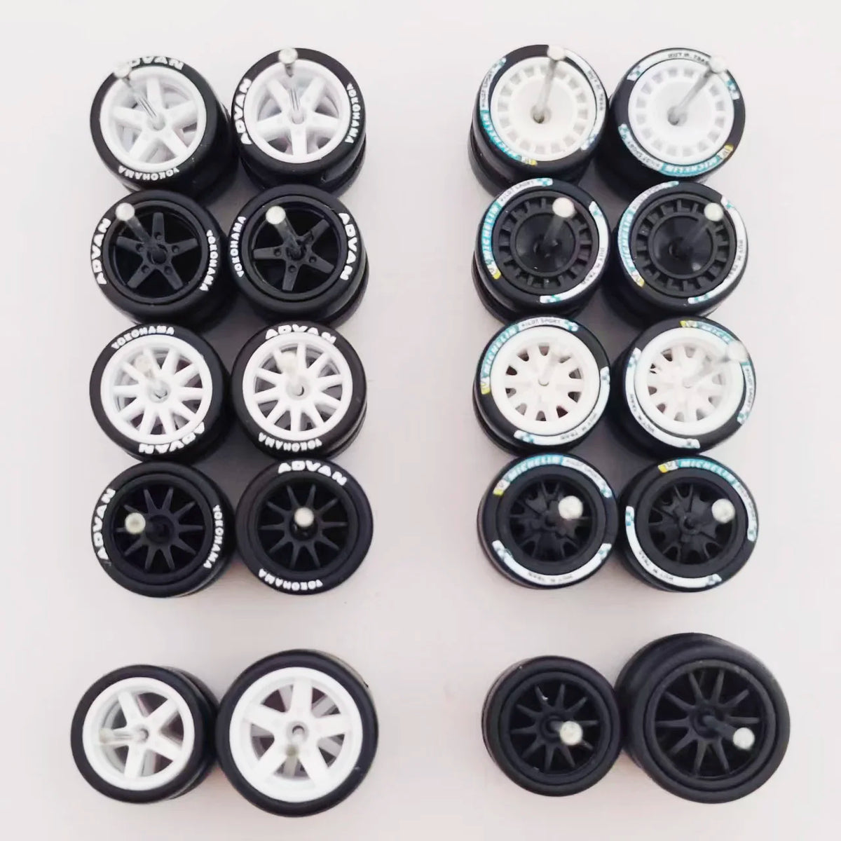 1/64 Scale Alloy Car Wheels with Rubber Tires - 10 Sets
