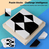 Puzzle blocks challenge intelligence game with black and white pieces arranged on a wooden tray