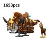 A detailed building block model of a flying bison creature in brown and gold colors.