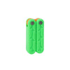 A pair of green butterfly-shaped fidget knives with orange accents.