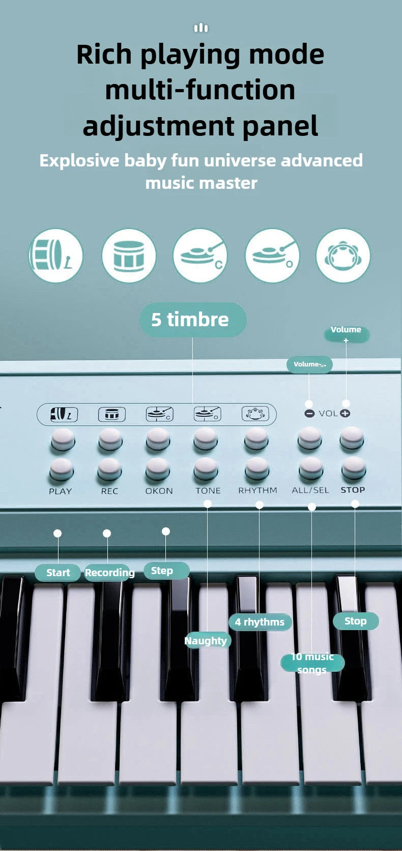 37-Key Kids Electronic Piano with Microphone and Stand