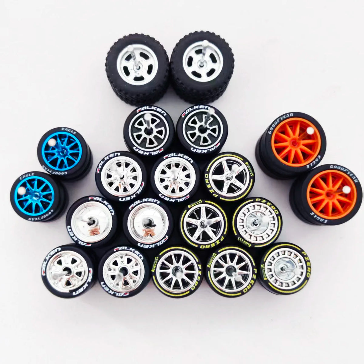 1/64 Scale Alloy Car Wheels with Rubber Tires - 10 Sets