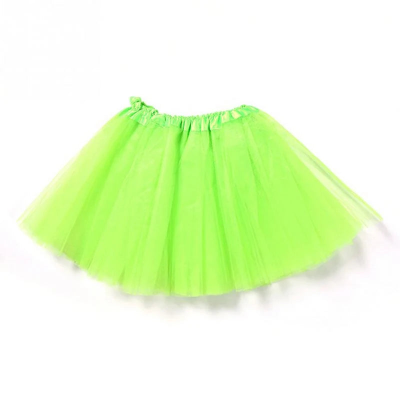 A bright lime green three-layer tutu skirt for girls displayed against a white background.