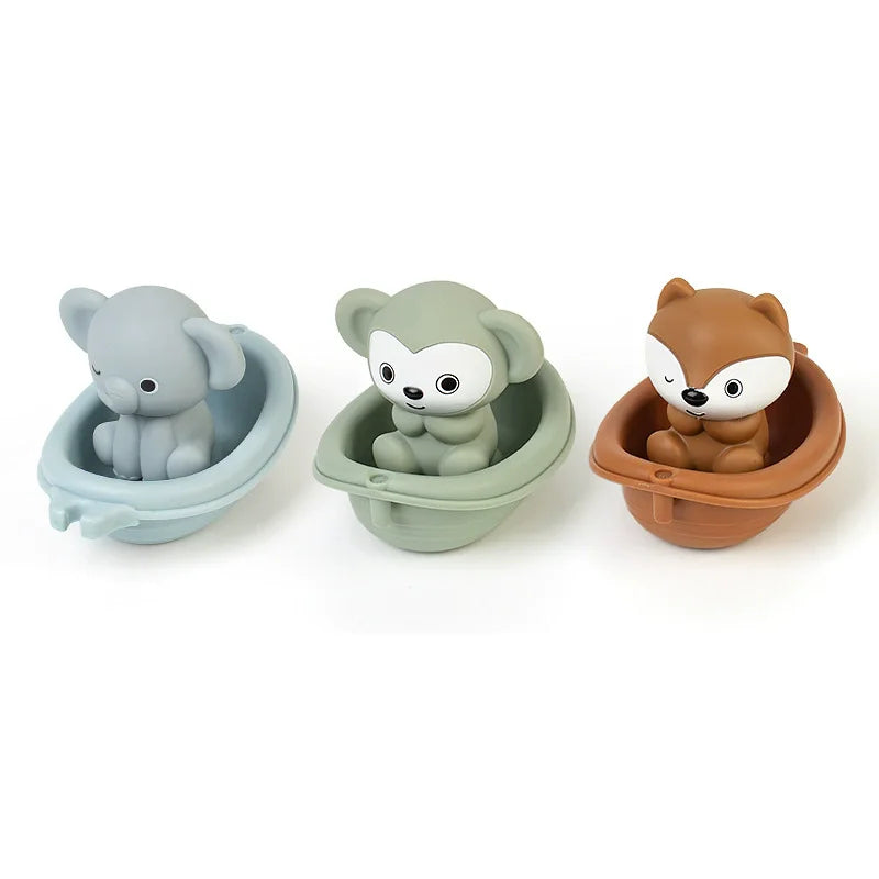 Silicone Animal Bath Toy Set with Floating Boats