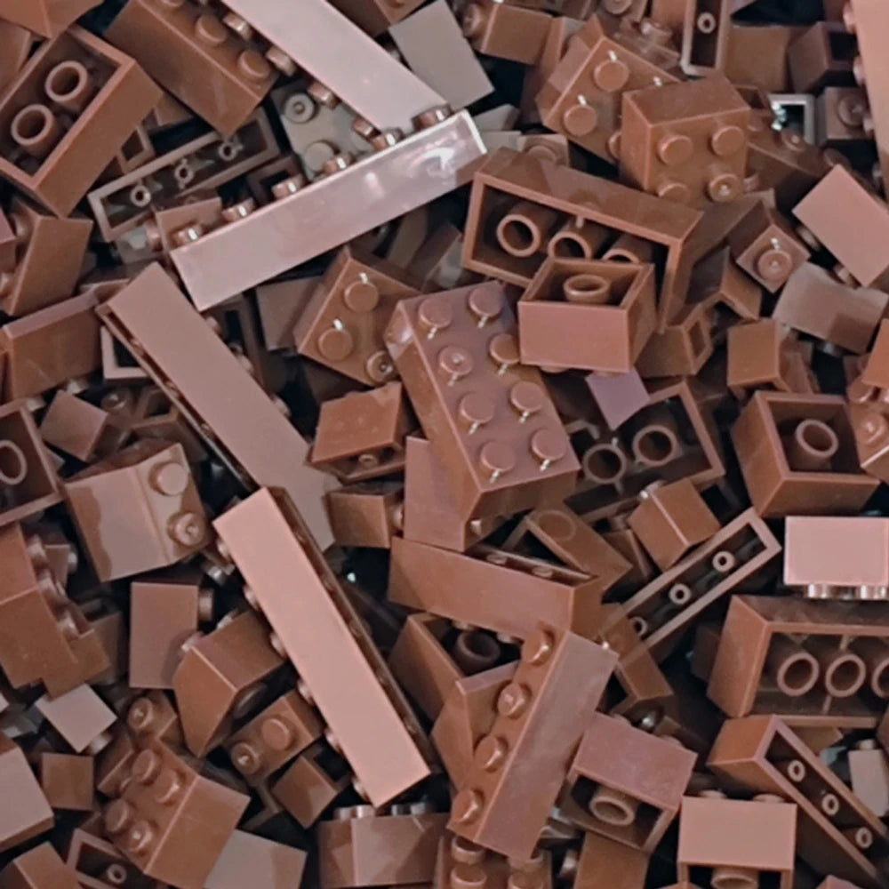 A bulk set of brown building blocks used for creative DIY projects.