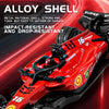 Red alloy shell of an impact-resistant racing car model with the number 16 visible.
