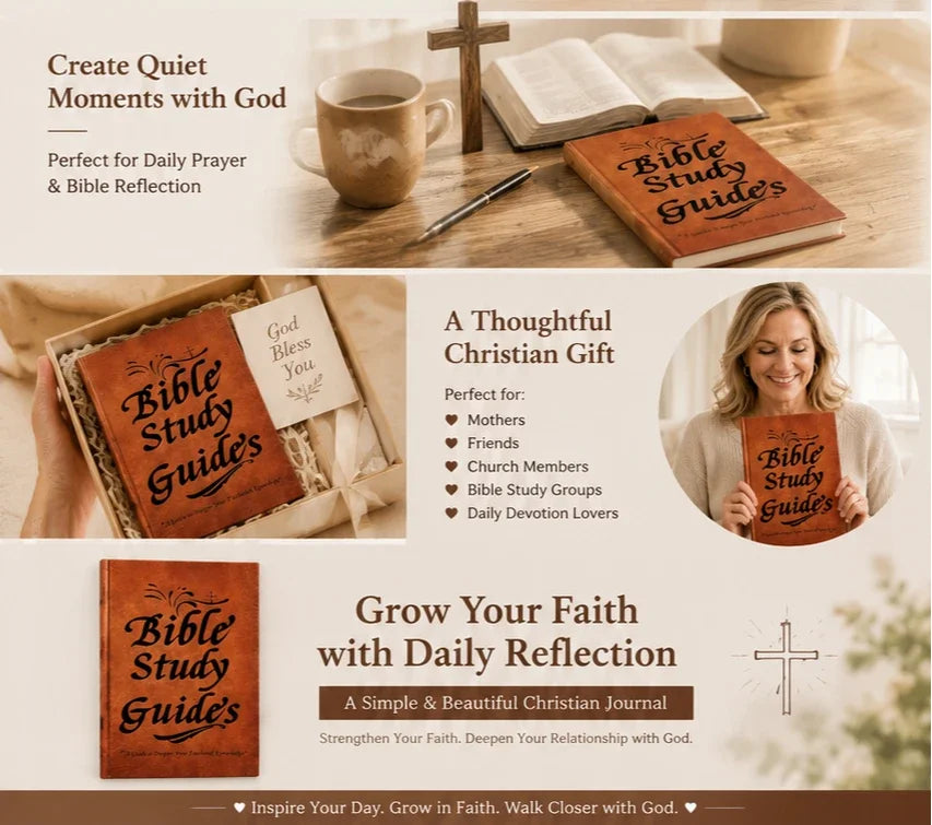 A set of Bible study guides and a journal for daily prayer and reflection with a cross symbol