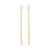 A pair of wooden handpan drum mallets with white silicone tips.
