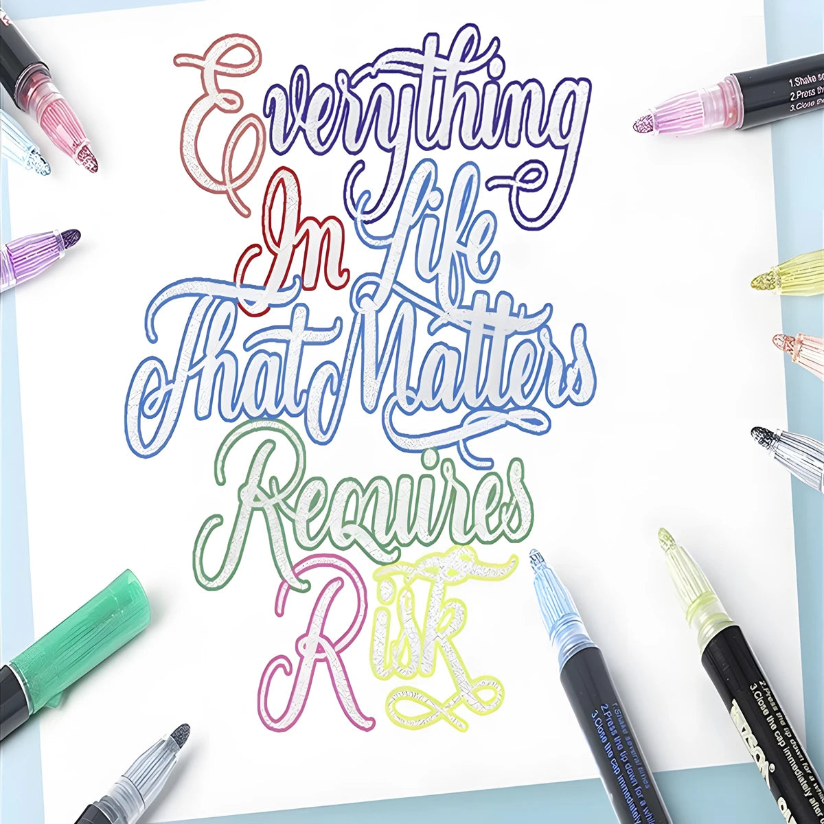 Double Line Glitter Marker Pens – Metallic Outline & Shimmer Set