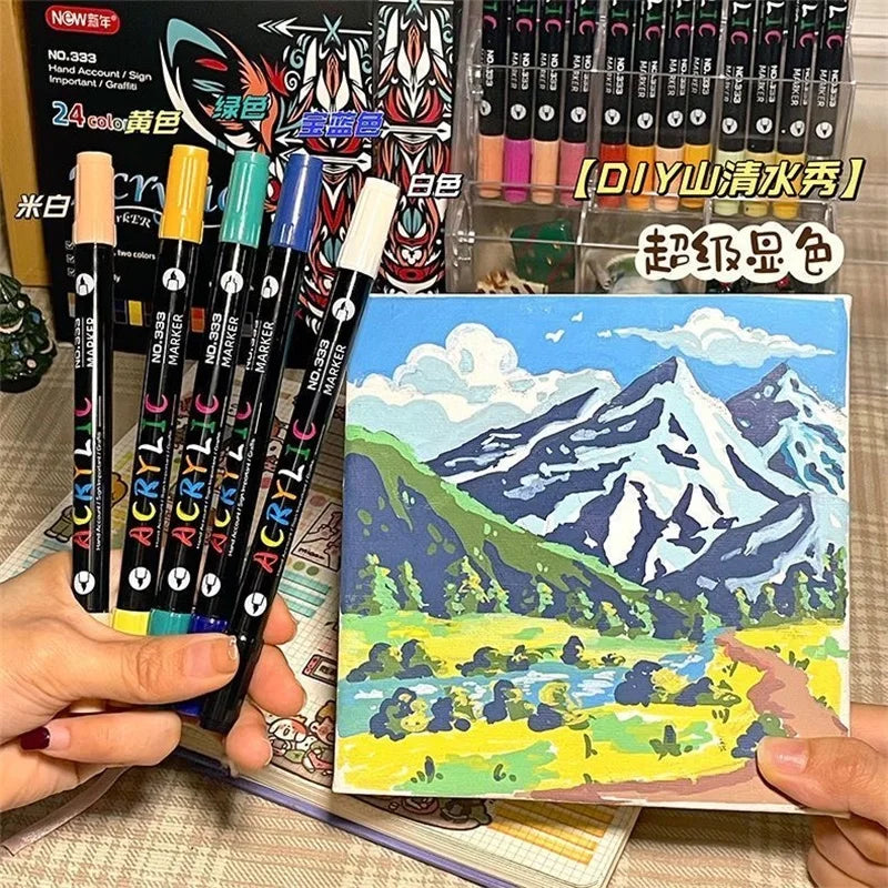 48-Color Acrylic Paint Markers with Dual Tips for Art & Craft