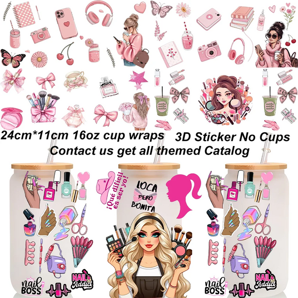 Wasserfeste Cup-Wraps und Aufkleber mit Make-up-Motiv für 16oz Libbey Gläser