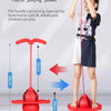 A child is playing with a red connecting rope toy that stretches to 130cm, demonstrating its use for balance and coordination