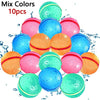 A collection of 10 colorful reusable water balloons in shades of pink, blue, and orange.