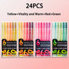 A set of 24 acrylic gel pens featuring yellow, warm red, and green colors for art and journaling.