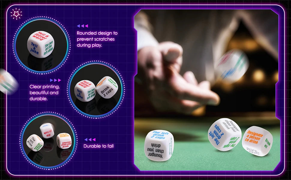 Party Dice Drinking Game Set for Adults – 6 Acrylic Dice