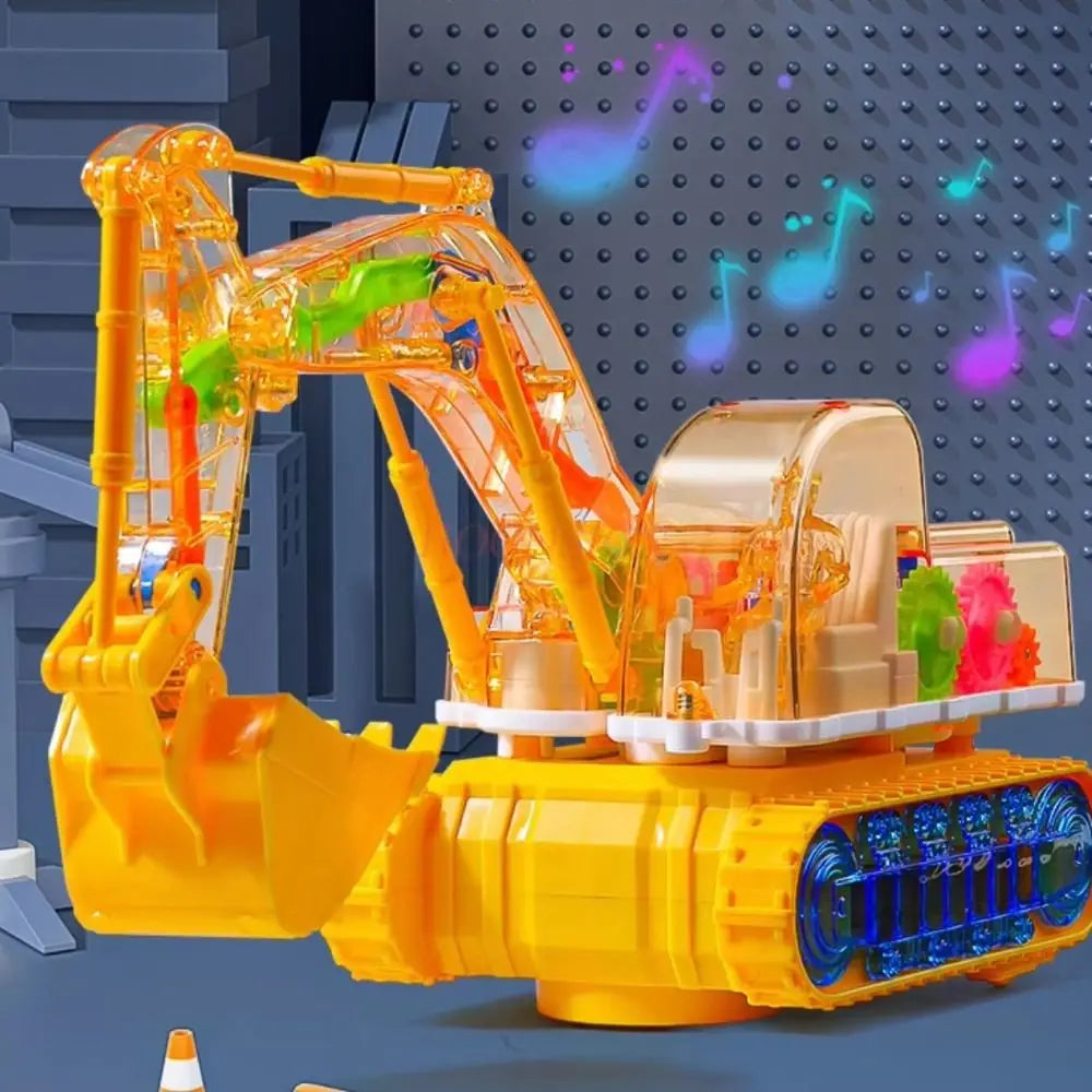 Transparent Gear Excavator Toy with LED Lights & Music